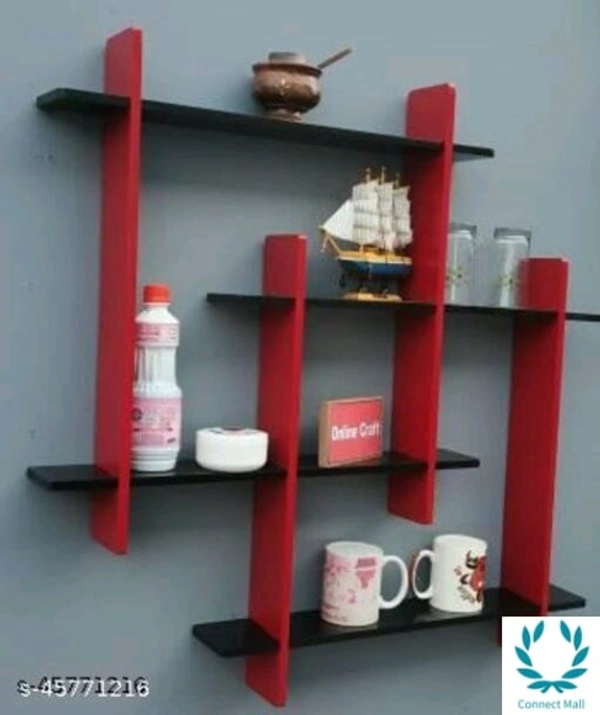 Royal Wall Shelves - LXHXB:  40X30X12 cm, Red Black, Wooden, No. of Shelves: 5